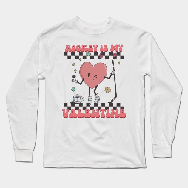 Retro Hockey Valentines Day shirt, Hockey Is My Valentine, Hockey Heart Player Long Sleeve T-Shirt by mcoshop